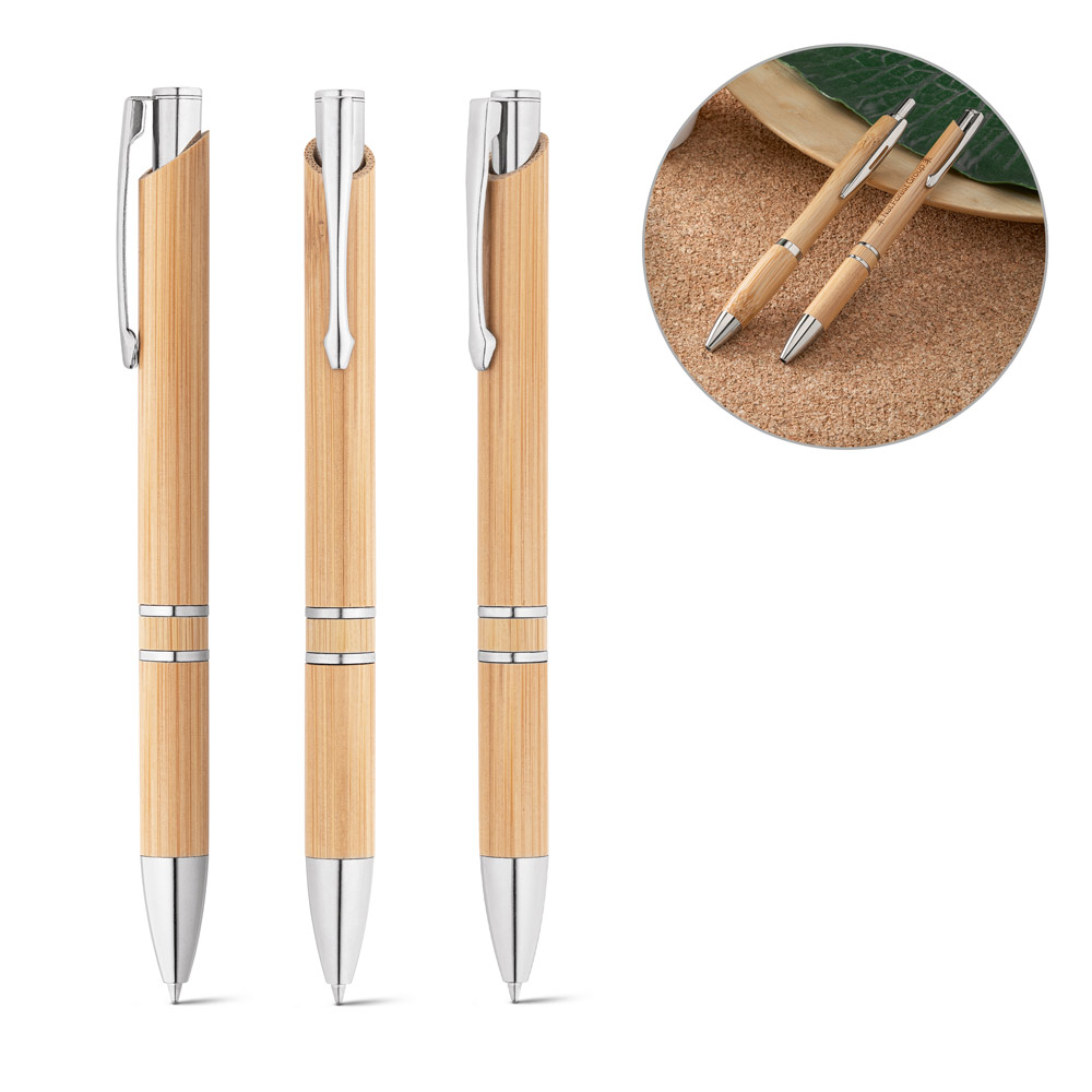 BETA BAMBOO. Bambusowy długopis z klipsem i metalowymi elementami 81011_set