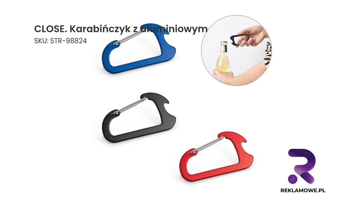 CLOSE. Karabińczyk z aluminiowym otwieraczem do kapsułek CLOSE. Karabińczyk z aluminiowym – zdjęcie produktu