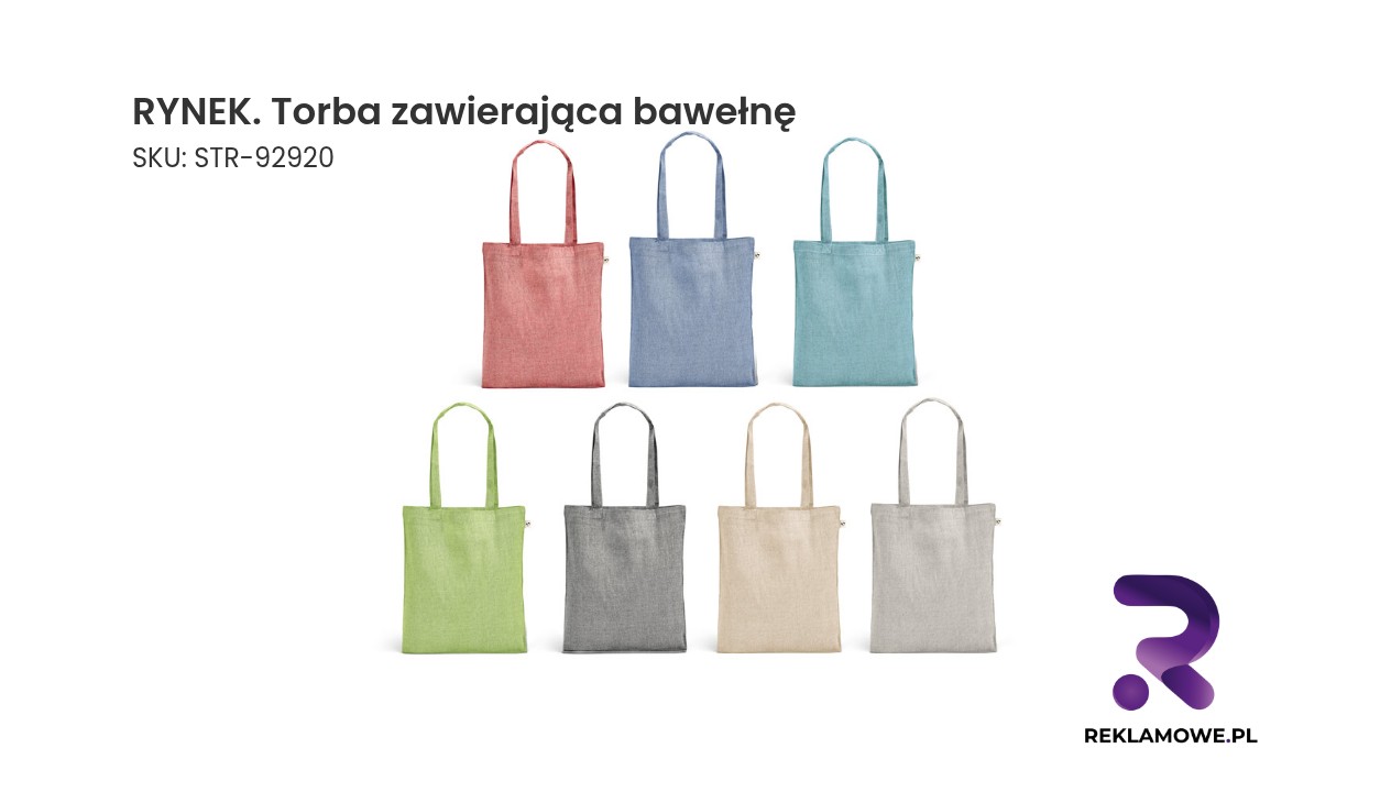 RYNEK. Torba zawierająca bawełnę pochodzącą (70% rPET), poliester z recyklingu (30%) (140 g/m²) RYNEK. Torba zawierająca bawełnę – ekologiczna torba bawełniana